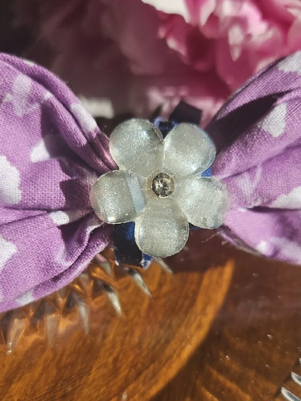 Hand Crafted Dog Collar Bow Tie Crustal Flower Accent NEW
